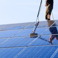 Solar Panel Cleaning Services in Hertfordshire - Solar panel cleaning with brush